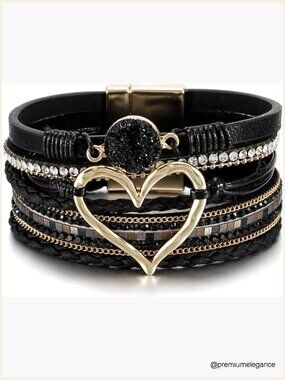 Boho Leather Wrap Multi-Layer Pearl Crystal Bracelet Bangle Jewelry